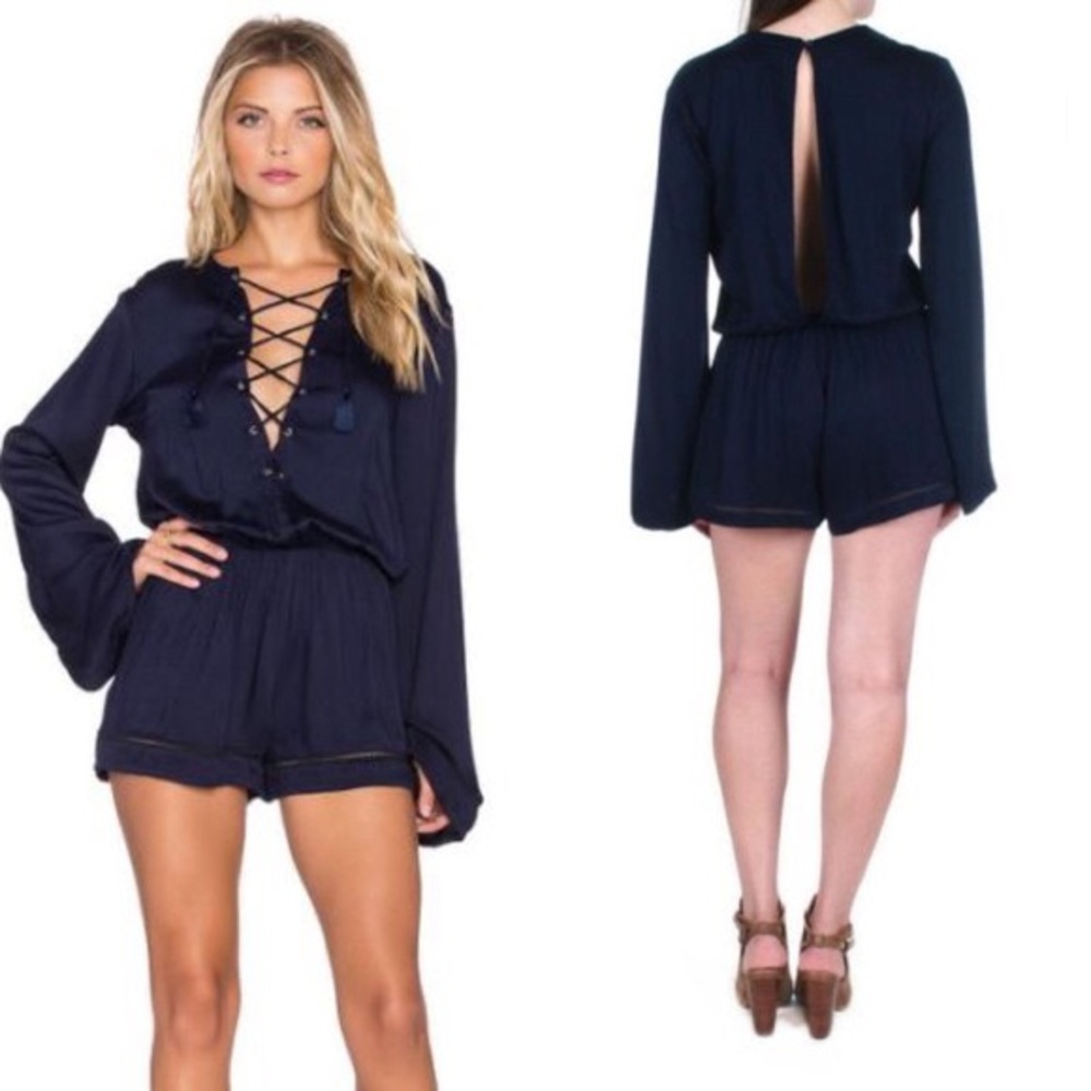 Faithfull the Brand Navy Studio long sleeve romper